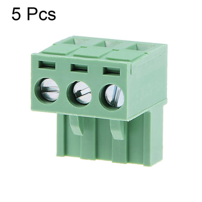 Harfington Uxcell 5Pcs AC300V 15A 5.08mm Pitch 3P Needle Seat Insert-In PCB Terminal Block green