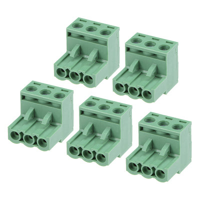 uxcell Uxcell 5Pcs AC300V 15A 5.08mm Pitch 3P Needle Seat Insert-In PCB Terminal Block green