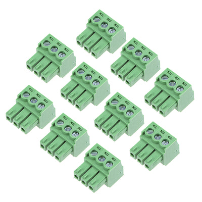 uxcell Uxcell 10Pcs AC300V 8A 3.81mm Pitch 3P Flat Angle Needle Seat Insert-In PCB Terminal Block Connector green