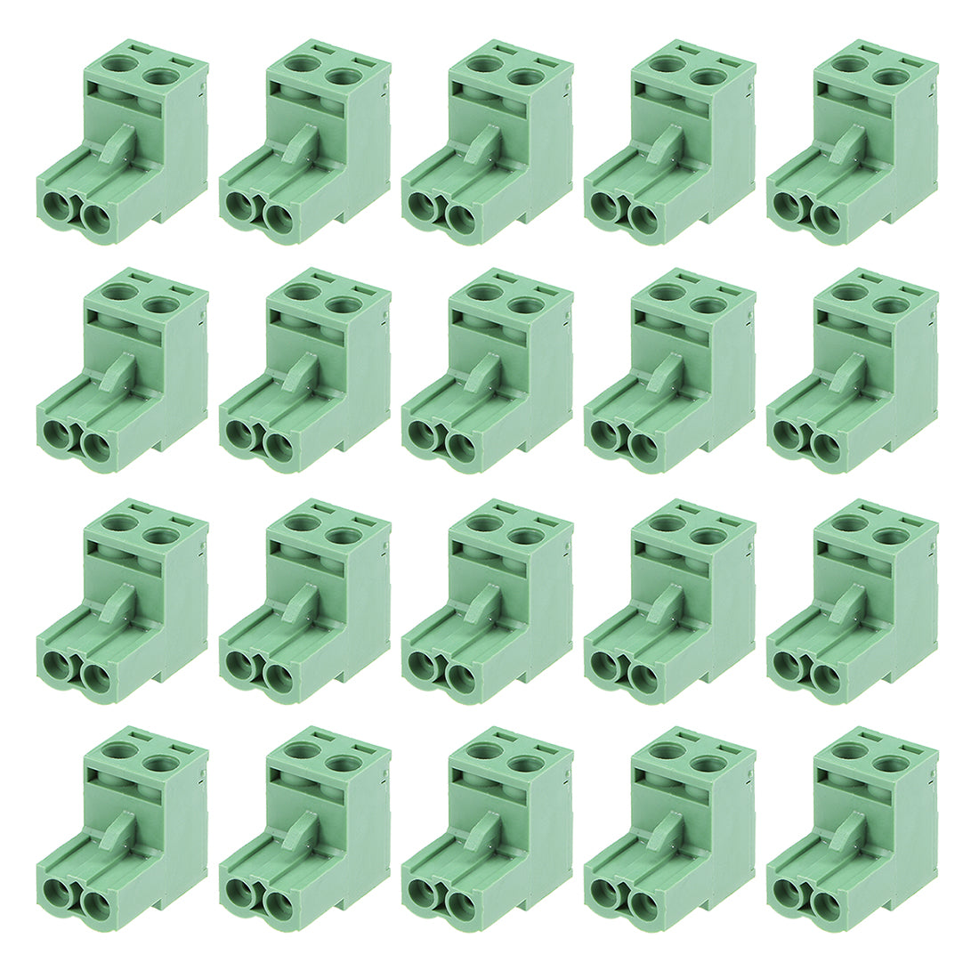 uxcell Uxcell 20Pcs AC300V 15A 5.08mm Pitch 2P Flat Angle Needle Seat Insert-In PCB Terminal Block Connector green