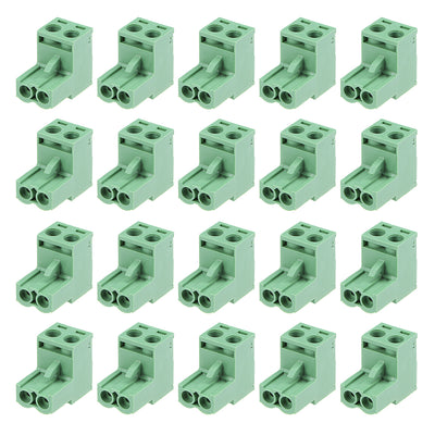 Harfington Uxcell 20Pcs AC300V 15A 5.08mm Pitch 2P Flat Angle Needle Seat Insert-In PCB Terminal Block Connector green