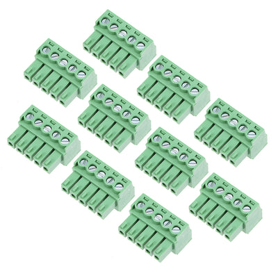 uxcell Uxcell 10Pcs AC300V 8A 3.81mm Pitch 5P Flat Angle Needle Seat Plug-In PCB Terminal Block Connector green