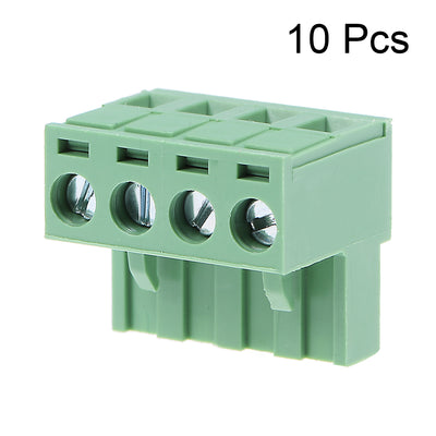 Harfington Uxcell 10Pcs AC300V 15A 5.08mm Pitch 4 Pin Flat Angle Needle Seat Plug-In PCB Terminal Block Connector Green Color
