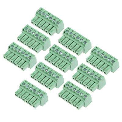 uxcell Uxcell 10Pcs AC300V 8A 3.81mm Pitch 6P Flat Angle Needle Seat Insert-In PCB Terminal Block Connector Green