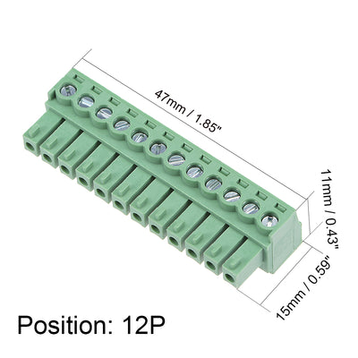 Harfington Uxcell 4Pcs AC300V 8A 3.81mm Pitch 12P Needle Seat Insert-In PCB Terminal Block green