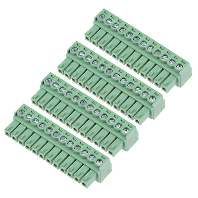 Harfington Uxcell 4Pcs AC300V 8A 3.81mm Pitch 12P Needle Seat Insert-In PCB Terminal Block green