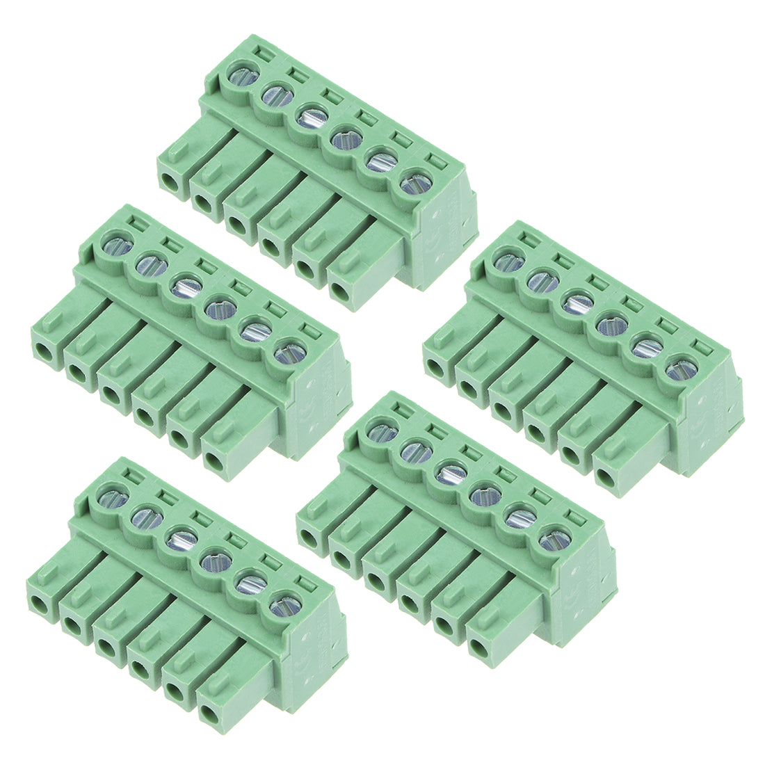 uxcell Uxcell 5Pcs AC300V 10A 3.81mm Pitch 6P Flat Angle Needle Seat Insert-In PCB Terminal Block Connector green