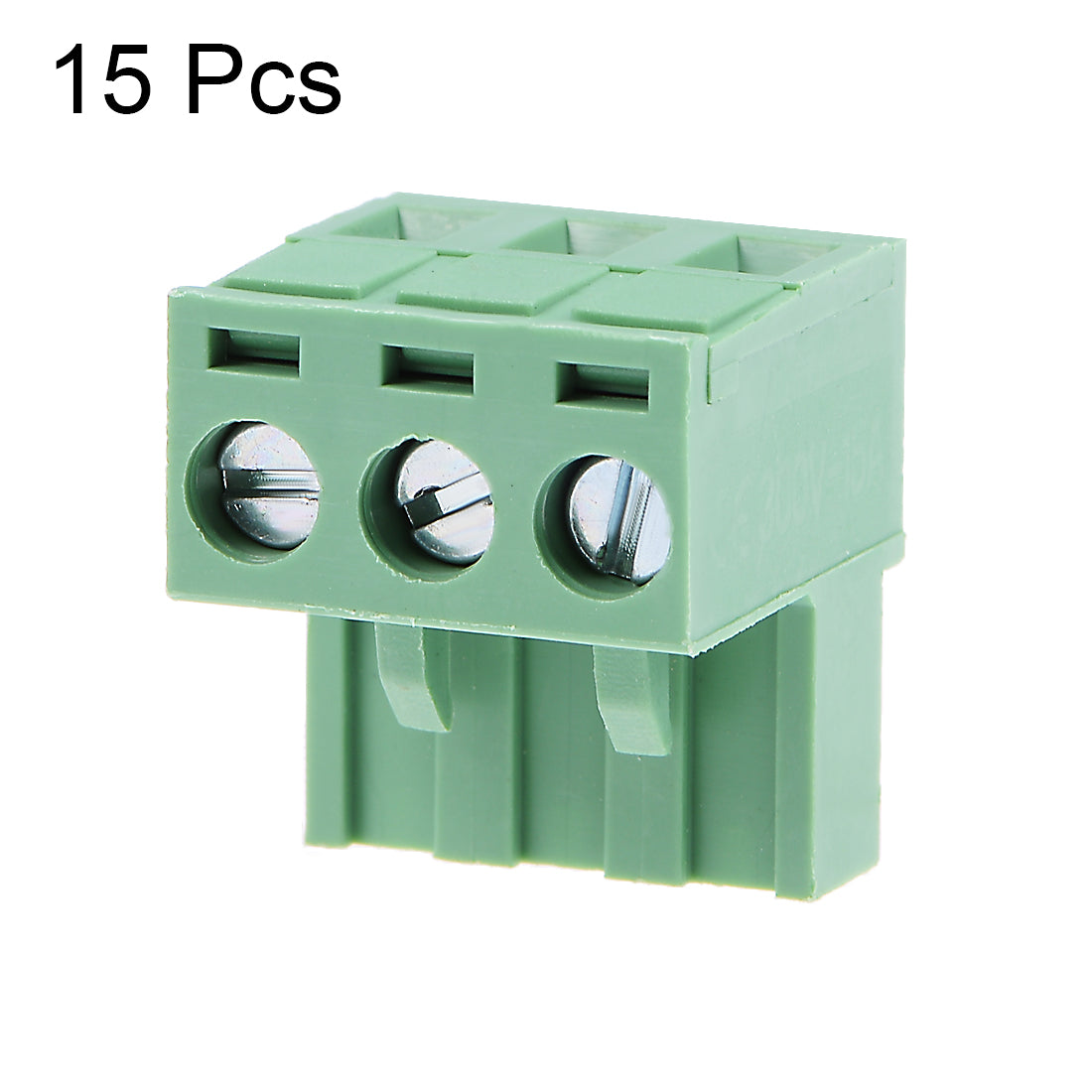 uxcell Uxcell 15Pcs AC300V 15A 5.08mm Pitch 3P Flat Angle Needle Seat Insert-In PCB Terminal Block Connector green