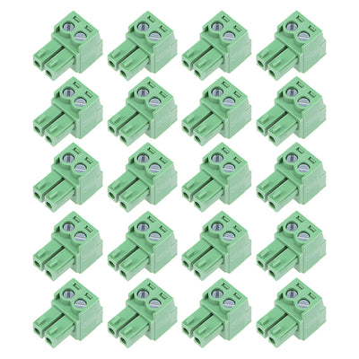 Harfington Uxcell 20Pcs AC300V 10A 3.81mm Pitch 2P Flat Angle Needle Seat Insert-In PCB Terminal Block Connector green