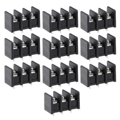 Harfington Uxcell 10Pcs AC300V 20A 8.25mm Pitch 3P Flat Angle Needle Seat Fence Type PCB Terminal Block Connector Black