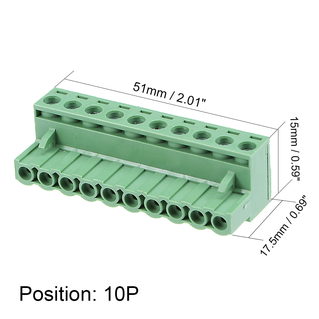 uxcell Uxcell 4Pcs AC 300V 15A 5.08mm Pitch 10P Flat Angle Needle Seat Plug-In PCB Terminal Block Connector Green