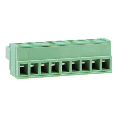 Harfington Uxcell 6Pcs AC300V 8A 3.81mm Pitch 9P Flat Angle Needle Seat Insert-In PCB Terminal Block Connector green