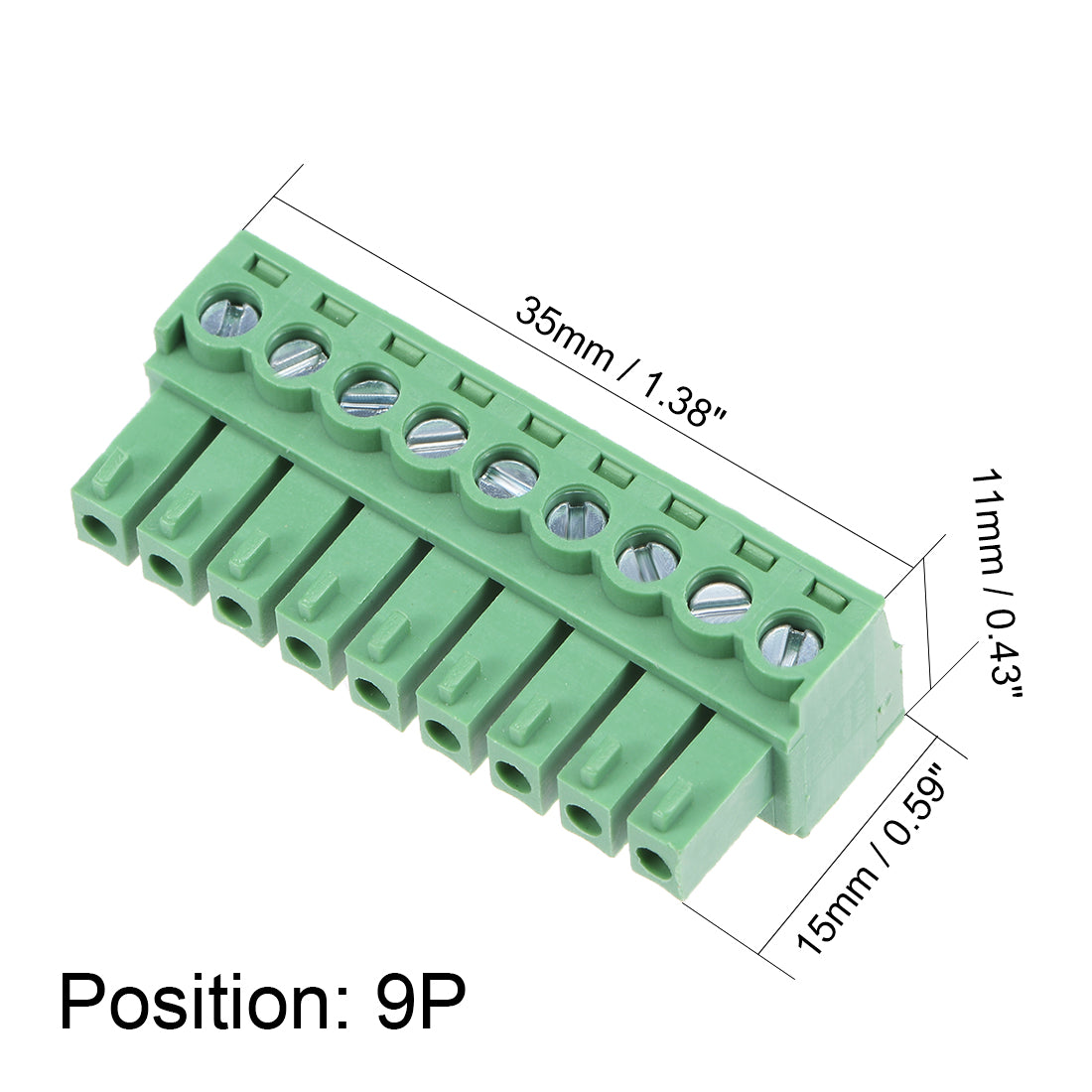 uxcell Uxcell 6Pcs AC300V 8A 3.81mm Pitch 9P Flat Angle Needle Seat Insert-In PCB Terminal Block Connector green