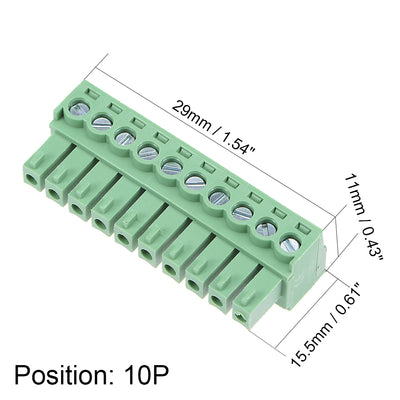 Harfington Uxcell 10Pcs AC300V 10A 3.81mm Pitch 10P Needle Seat Insert-In PCB Terminal Block green