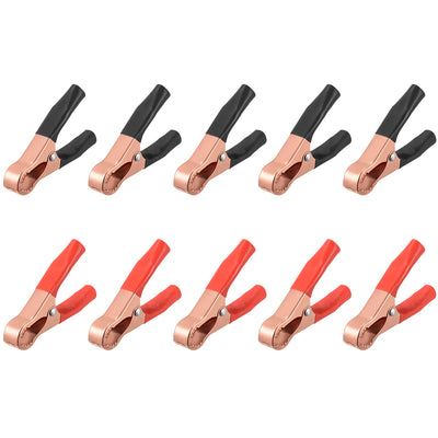 Harfington Uxcell 10 Pcs Copper Coated Alligator Clip Adapter 50A Test Clamp Half Shroud Red Black