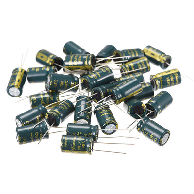 Harfington Uxcell Aluminum Radial Electrolytic Capacitor Low ESR Green with 100uF 100V 105 Celsius Life 3000H 10 x 17 mm High Ripple Current,Low Impedance 30pcs