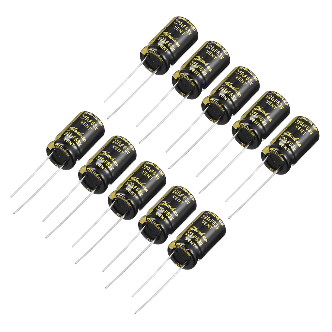 uxcell Uxcell Aluminum Radial Electrolytic Capacitor with 220uF 63V 105 Celsius Life 2000H 10 x 17 mm Black 10pcs