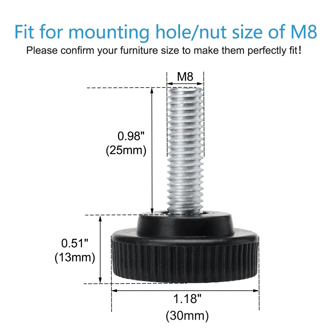 Uxcell M6 X 25mm Adjustable Leveling Feet, 4 Pack - Plastic Base Furniture Leg Levelers For Tables, Desks, Machines
