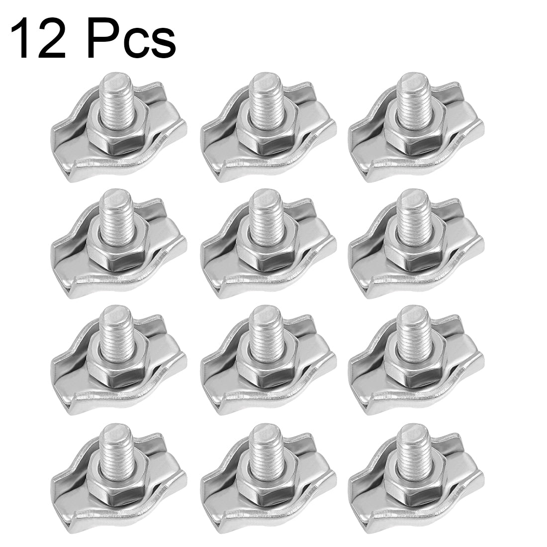 uxcell Uxcell 12 Pcs 304 Stainless Steel Single Wire Rope Clip Cable Clamp Suit for 1mm-1.5mm Rope
