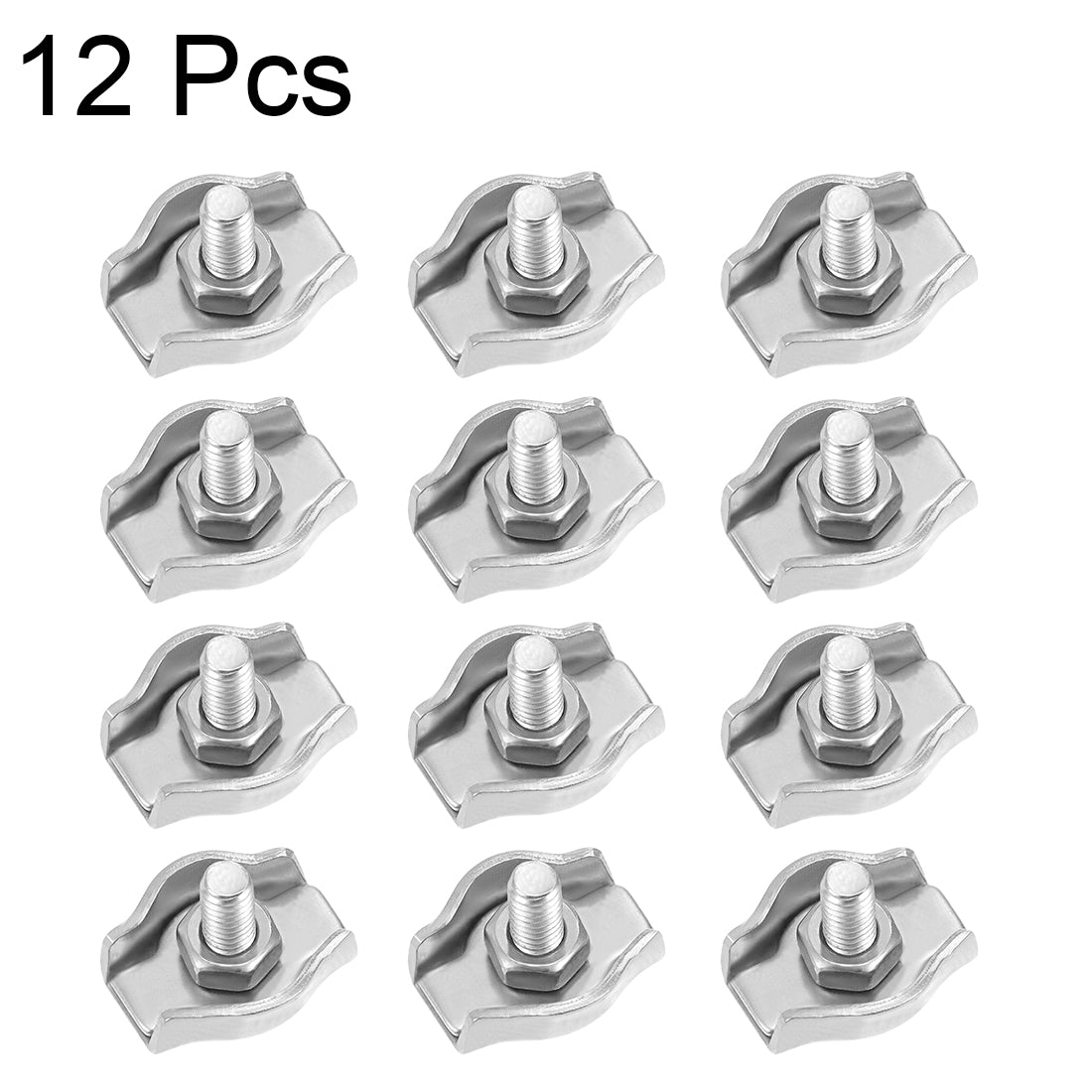 uxcell Uxcell 12 Pcs 304 Stainless Steel Single Wire Rope Clip Cable Clamp Suit for 1.5mm-2mm Rope