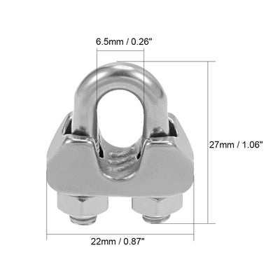 Harfington Uxcell 4Pcs Stainless Steel 5mm 13/64 Inch Wire Rope Clip Cable Clamp Fastener Silver Tone