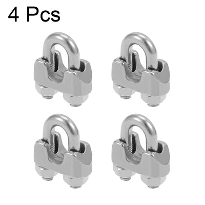 Harfington Uxcell 4Pcs Stainless Steel 5mm 13/64 Inch Wire Rope Clip Cable Clamp Fastener Silver Tone