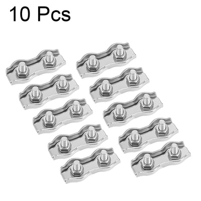 Harfington Uxcell 10 Pcs 304 Stainless Steel Duplex Wire Rope Clip Cable Clamp Suit For 1.5mm-2mm Rope