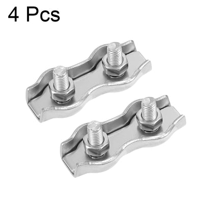 Harfington Uxcell 4 Pcs 304 Stainless Steel Duplex Wire Rope Clip Cable Clamp Suit For 2mm-3mm Rope