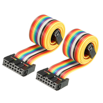 uxcell Uxcell IDC Rainbow Wire Flat Ribbon Cable 14 Pins 43cm Length 2.54mm Pitch 2pcs Type-A