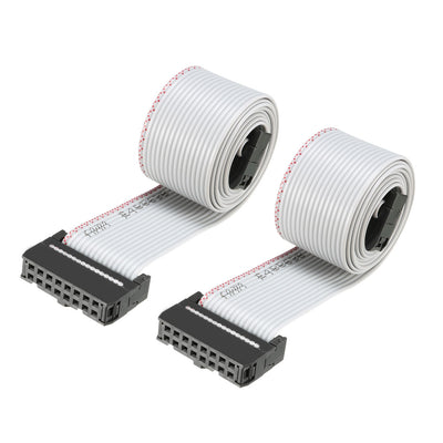 uxcell Uxcell IDC Gray Wire Flat Ribbon Cable 16 Pins 60cm Length 2.54mm Pitch 2pcs Type-C