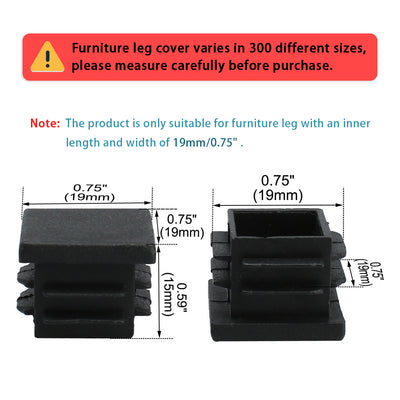 Harfington Uxcell 70pcs 20 x 20mm Plastic Square Ribbed Tube Inserts End Covers Cap, for 0.67" to 0.75" Inner Size, Furniture Table Couch Feet Floor Protector
