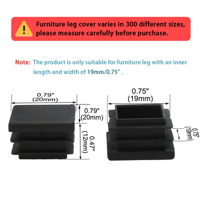 Harfington Uxcell 6pcs 100 x 100mm Plastic Square Ribbed Tube Inserts End Cover Caps, for 4" to 4" Inner Size, Furniture Couch Feet Floor Protector