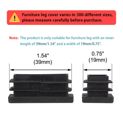 Harfington Uxcell 9pcs Plastic Rectangle 20 x 40mm Ribbed Tube Inserts Pipe Tubing End Cover Caps Furniture Glide Table Feet Floor Protector Black