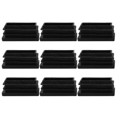 Harfington Uxcell 9pcs Plastic Rectangle 20 x 40mm Ribbed Tube Inserts Pipe Tubing End Cover Caps Furniture Glide Table Feet Floor Protector Black