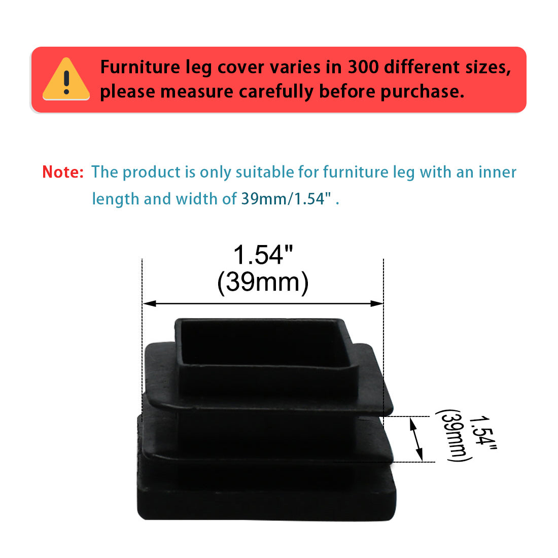 Uxcell Uxcell Square Tube Insert Furniture Floor Protector for 0.87" to 0.94" Inner Size 19pcs