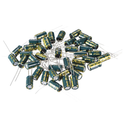 uxcell Uxcell Aluminum Radial Electrolytic Capacitor Low ESR Green with 100UF 25V 105 Celsius Life 3000H 6 x 11.5 mm High Ripple Current,Low Impedance 40pcs
