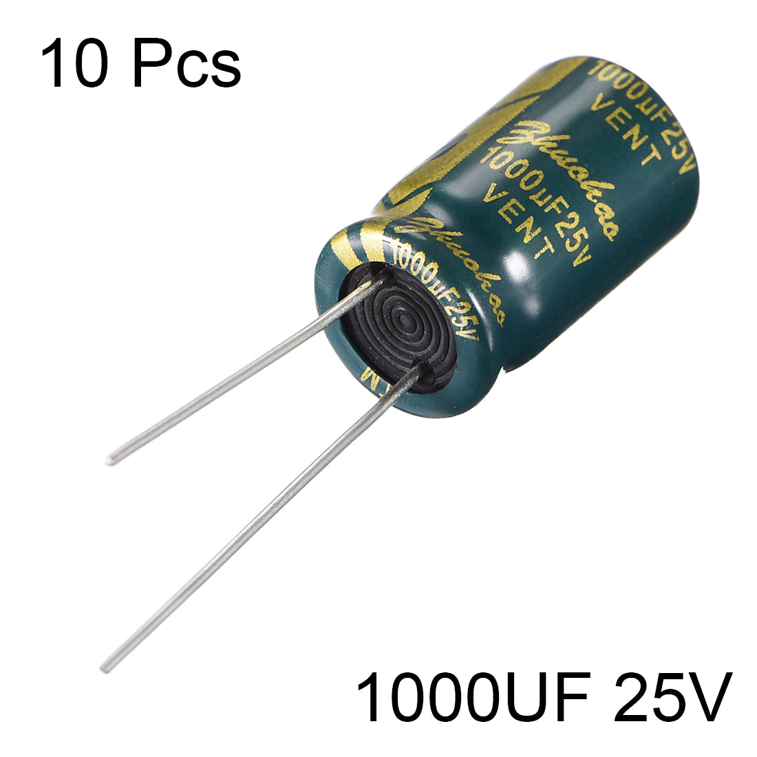 uxcell Uxcell Aluminum Radial Electrolytic Capacitor Low ESR Green with 1000UF 25V 105 Celsius Life 3000H 10 x 17 mm High Ripple Current,Low Impedance 10pcs