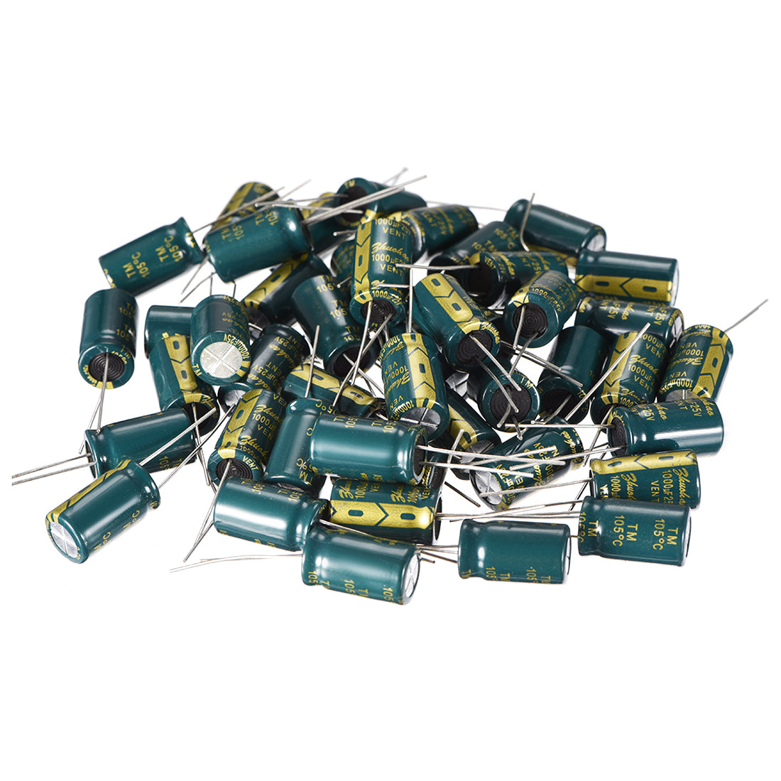 uxcell Uxcell Aluminum Radial Electrolytic Capacitor Low ESR Green with 1000UF 25V 105 Celsius Life 3000H 10 x 17 mm High Ripple Current,Low Impedance 50pcs