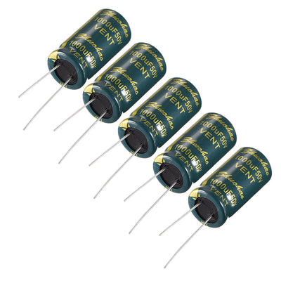 Harfington Uxcell Aluminum Radial Electrolytic Capacitor Low ESR Green with 1000UF 50V 105 Celsius Life 3000H 13 x 25 mm High Ripple Current,Low Impedance 5pcs