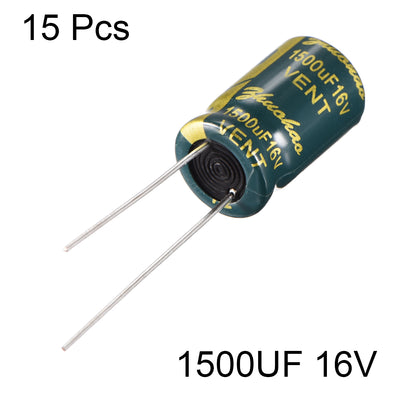 Harfington Uxcell Aluminum Radial Electrolytic Capacitor Low ESR Green with 1500UF 16V 105 Celsius Life 3000H 10 x 17 mm High Ripple Current,Low Impedance 15pcs