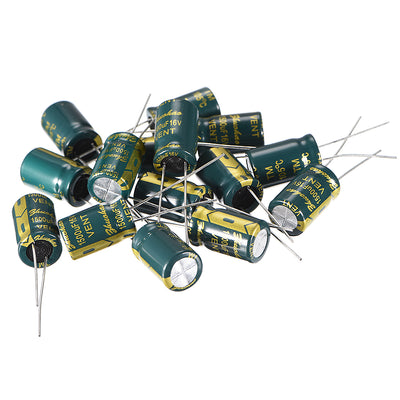 Harfington Uxcell Aluminum Radial Electrolytic Capacitor Low ESR Green with 1500UF 16V 105 Celsius Life 3000H 10 x 17 mm High Ripple Current,Low Impedance 15pcs