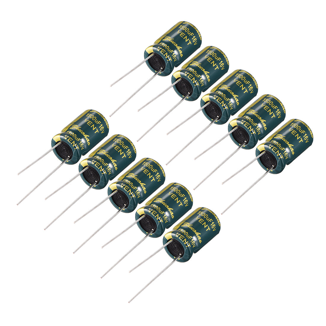 uxcell Uxcell Aluminum Radial Electrolytic Capacitor Low ESR Green w 1500UF 16V 105 Celsius Life 3000H 10 x 17 mm High Ripple Current,Low Impedance 10pcs