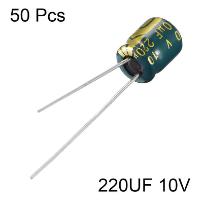Harfington Uxcell Aluminum Radial Electrolytic Capacitor Low ESR Green with 220UF 10V 105 Celsius Life 3000H 6 x 8 mm High Ripple Current,Low Impedance 50pcs