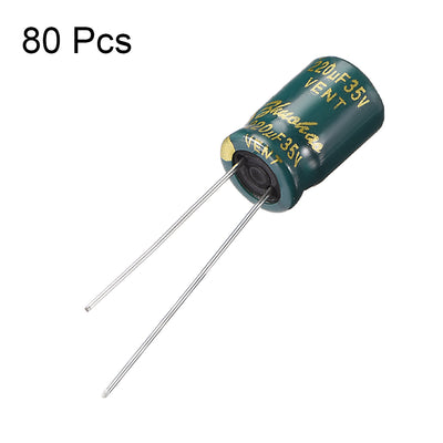 Harfington Uxcell Aluminum Radial Electrolytic Capacitor Low ESR Green with 220UF 35V 105 Celsius Life 3000H 8 x 12 mm High Ripple Current,Low Impedance 80pcs