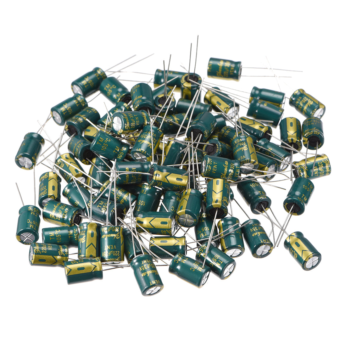 uxcell Uxcell Aluminum Radial Electrolytic Capacitor Low ESR Green with 220UF 35V 105 Celsius Life 3000H 8 x 12 mm High Ripple Current,Low Impedance 80pcs