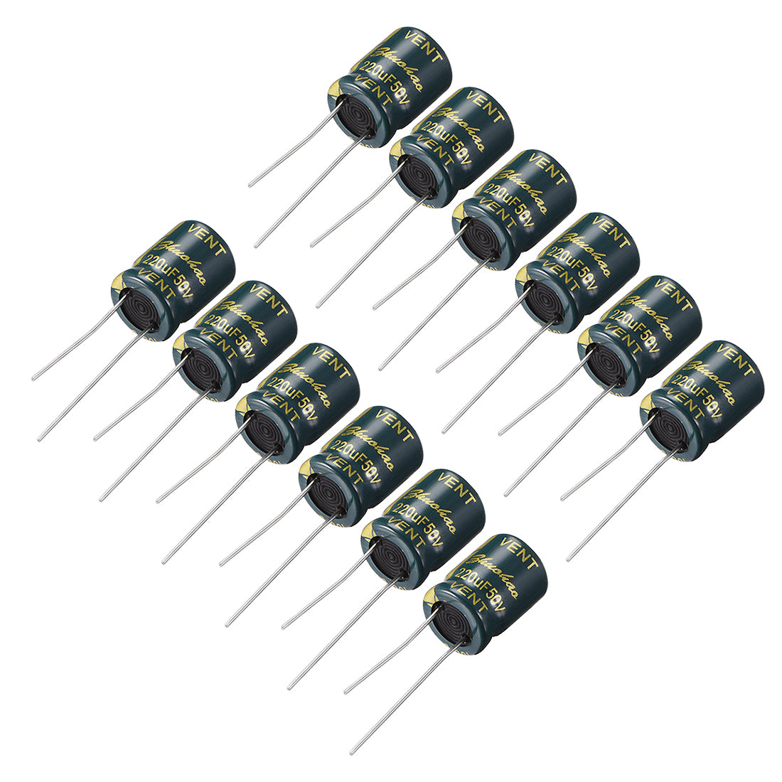 uxcell Uxcell Aluminum Radial Electrolytic Capacitor Low ESR Green with 220UF 50V 105 Celsius Life 3000H 10 x 13 mm High Ripple Current,Low Impedance 12pcs