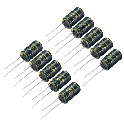 uxcell Uxcell Aluminum Radial Electrolytic Capacitor Low ESR Green with 2200UF 10V 105 Celsius Life 3000H 10 x 17 mm High Ripple Current,Low Impedance 10pcs