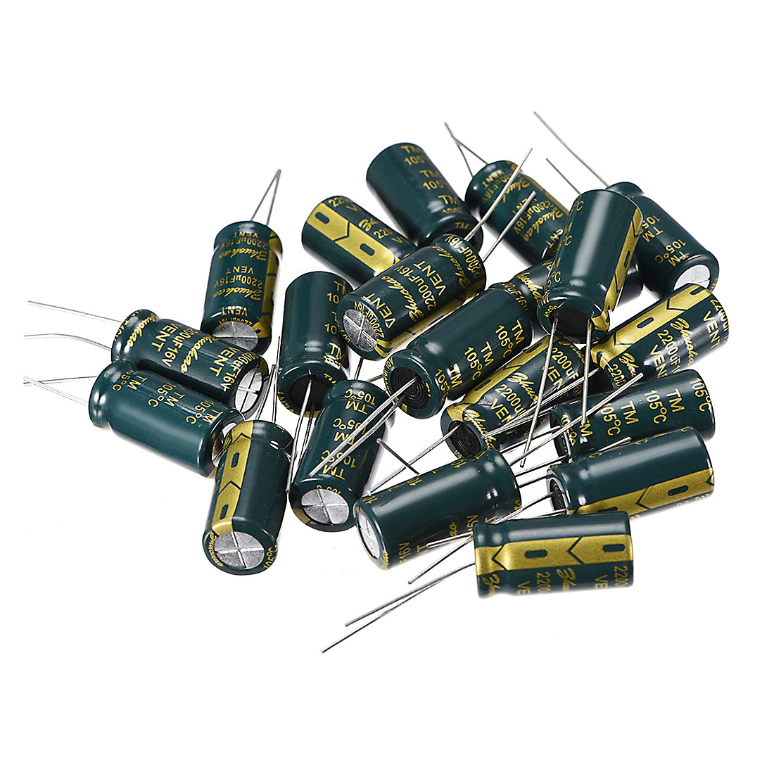 uxcell Uxcell Aluminum Radial Electrolytic Capacitor Low ESR Green with 2200UF 16V 105 Celsius Life 3000H 10 x 20 mm High Ripple Current,Low Impedance 20pcs
