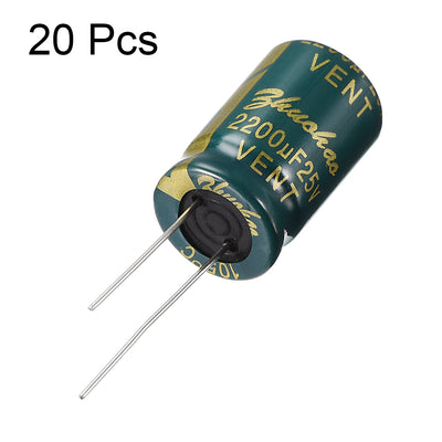 Harfington Uxcell Aluminum Radial Electrolytic Capacitor Low ESR Green with 2200UF 25V 105 Celsius Life 3000H 13 x 21 mm High Ripple Current,Low Impedance 20pcs