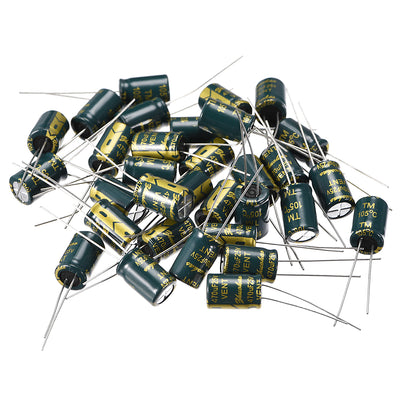 Harfington Uxcell Aluminum Radial Electrolytic Capacitor Low ESR Green with 470UF 25V 105 Celsius Life 3000H 8 x12 mm High Ripple Current,Low Impedance 35pcs